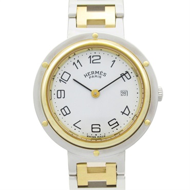 HERMES Clipper Wrist Watch CL3.440 Quartz Gold Plated Stainless Steel Used Boys