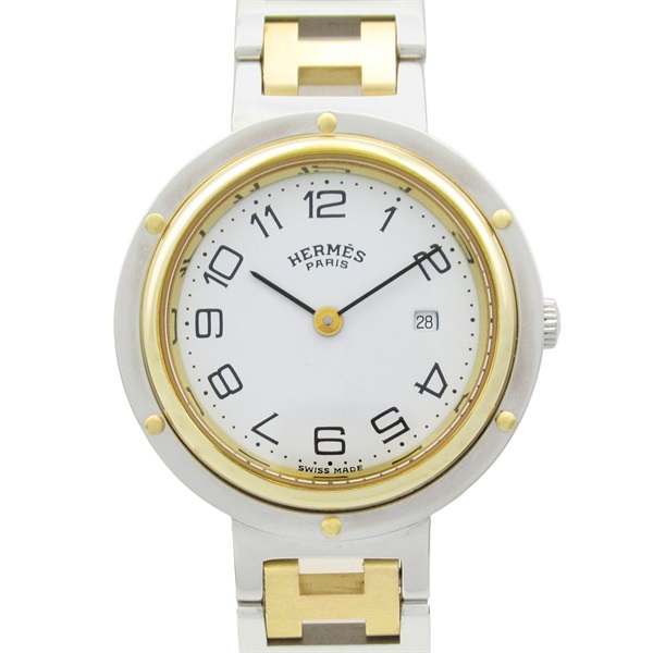 HERMES Clipper Wrist Watch CL3.440 Quartz Gold Plated Stainless Steel Used Boys