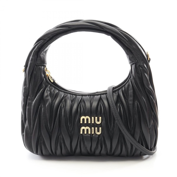 Miu Miu Wander Matelasse Hobo Shoulder Handbag 5BC125OOYAN88F0002 leather BK NEW