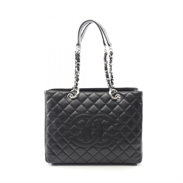 CHANEL Matelasse Grand Shopping GST Chain Tote Bag A50995 Calfskin BK Used SHW