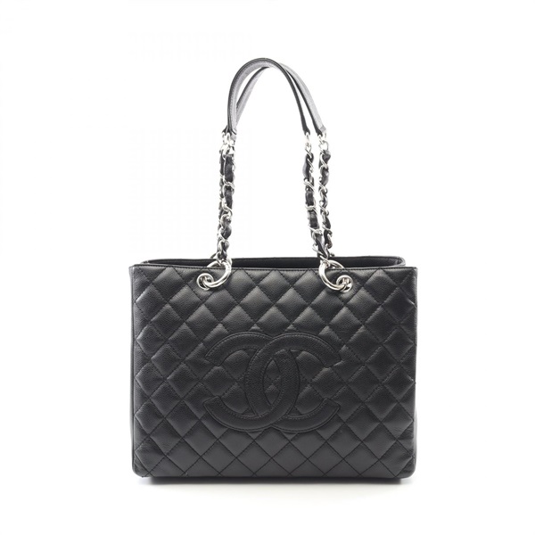 CHANEL Matelasse Grand Shopping GST Chain Tote Bag A50995 Calfskin BK Used SHW