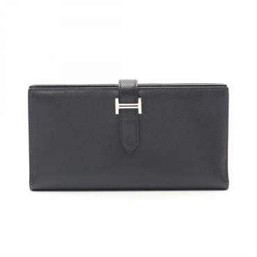 HERMES Bearn Soufflet Bi-fold long wallet purse B Epsom leather Noir Used SHW