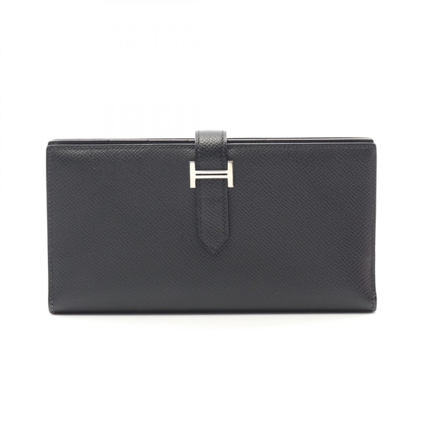 HERMES Bearn Soufflet Bi-fold long wallet purse B Epsom leather Noir Used SHW