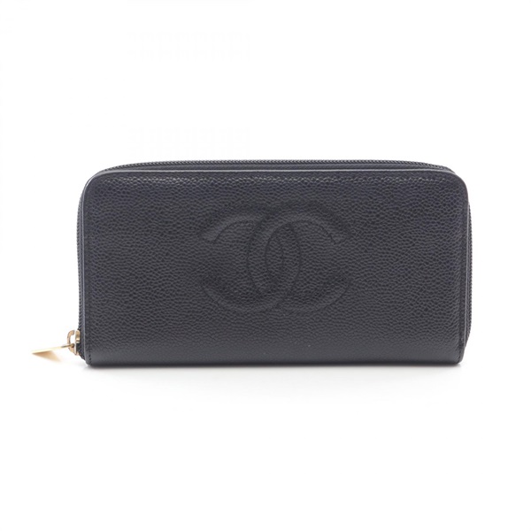 CHANEL Around long wallet leather Grained calfskin Black Used Women GHW CC Coco