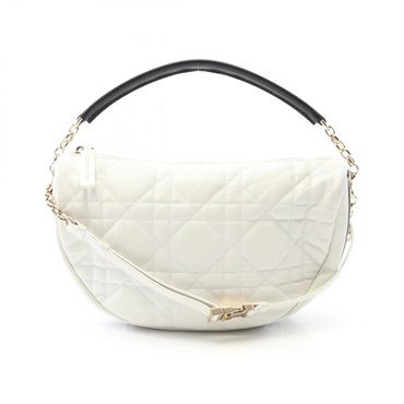 Christian Dior VIBE Medium Hobo Cannage Shoulder Handbag Leather White Black