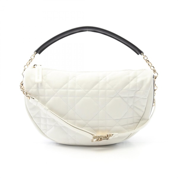 Christian Dior VIBE Medium Hobo Cannage Shoulder Handbag Leather White Black