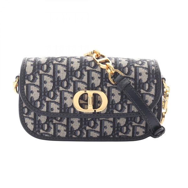 Christian Dior 30 Montaigne Avenue Small Oblique Chain Shoulder Bag Canvas Navy