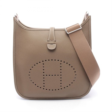HERMES Evelyne 3 Troyes PM Shoulder Bag Clemence leather Etoupe Grey Used K SHW