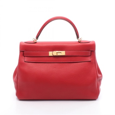 HERMES Kelly 32 Shoulder Handbag Clemence leather Red Vermillon Used Women T GHW