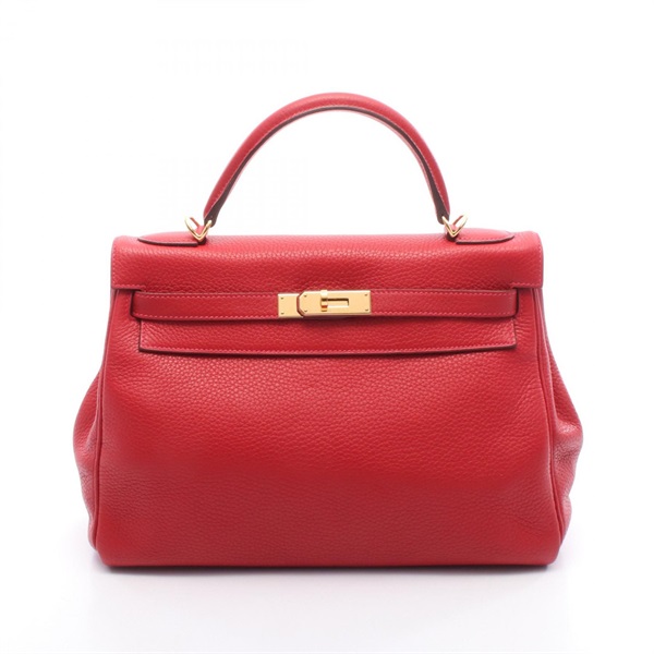 HERMES Kelly 32 Shoulder Handbag Clemence leather Red Vermillon Used Women T GHW