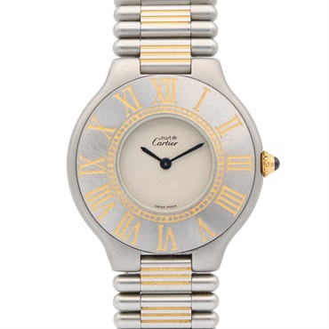 CARTIER Must21 Vantian Wrist Watch 9011 Quartz Gold Plated SS Used mens