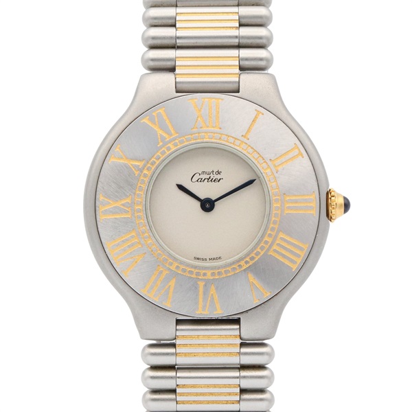 CARTIER Must21 Vantian Wrist Watch 9011 Quartz Gold Plated SS Used mens