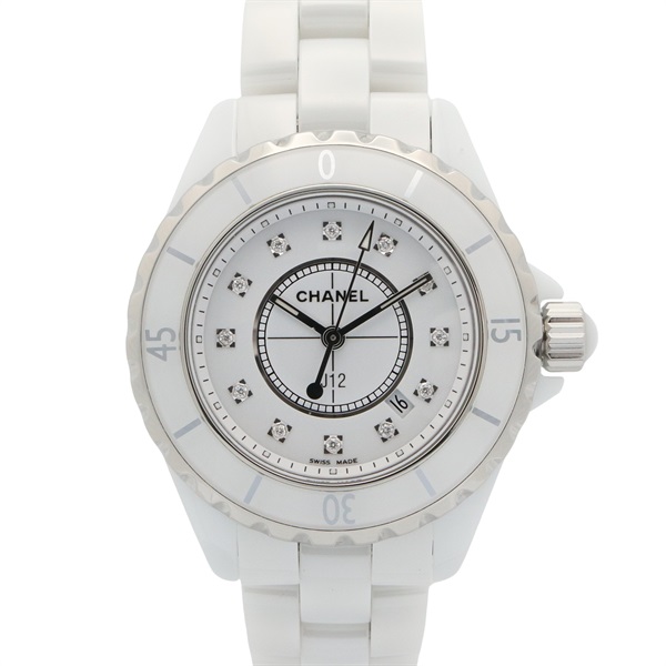 CHANEL J12 12P Diamond Wrist Watch H1628 Quartz ceramic Used Women