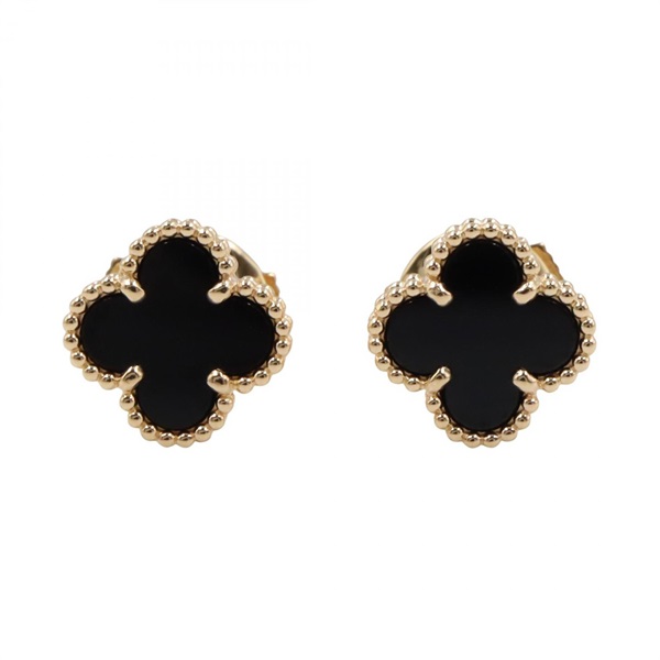 Van Cleef & Arpels Sweet Alhambra Pierced Earrings 18KYG Onyx Black Used Women