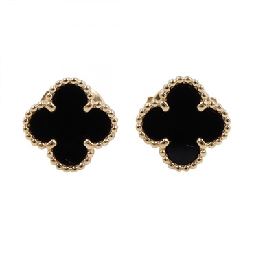 Van Cleef & Arpels Sweet Alhambra Pierced Earrings 18KYG Onyx Black Used Women