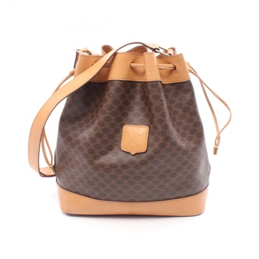 CELINE Macadam Shoulder Bag canvas leather Brown Used Women Drawstring