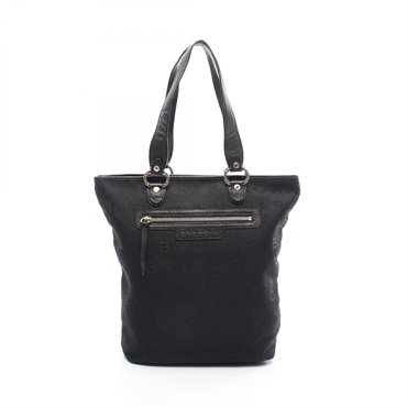 BVLGARI Logo mania Shoulder Tote Handbag canvas leather Black Used Women