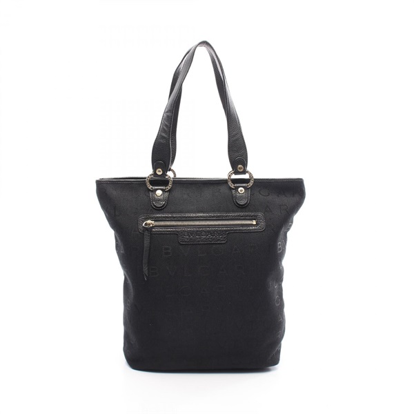 BVLGARI Logo mania Shoulder Tote Handbag canvas leather Black Used Women