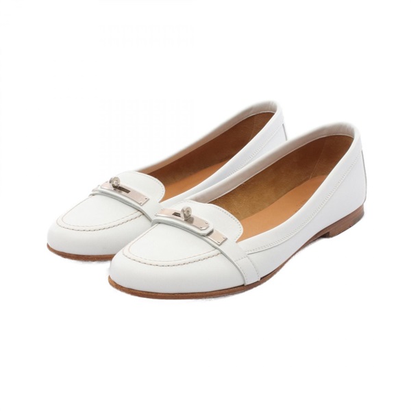HERMES Kelly Loafers Flat Shoes leather White White Size 36 Used Women