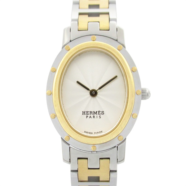 HERMES Clipper oval Wrist Watch CO1.220 Quartz Gold Plated SS Used Women