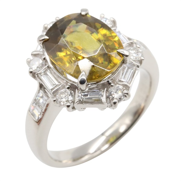 JEWELRY Sphene Diamond Ring Pt900 Platinum Used women US size 5.75