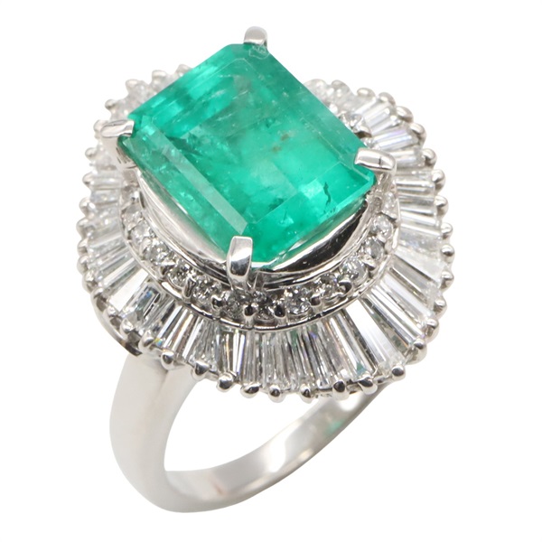 JEWELRY Emerald Diamond Ring Pt900 Platinum Green Used women US size 7
