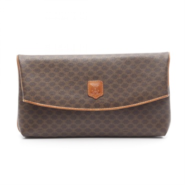 CELINE Macadam Business Clutch Bag Canvas Leather Brown Used