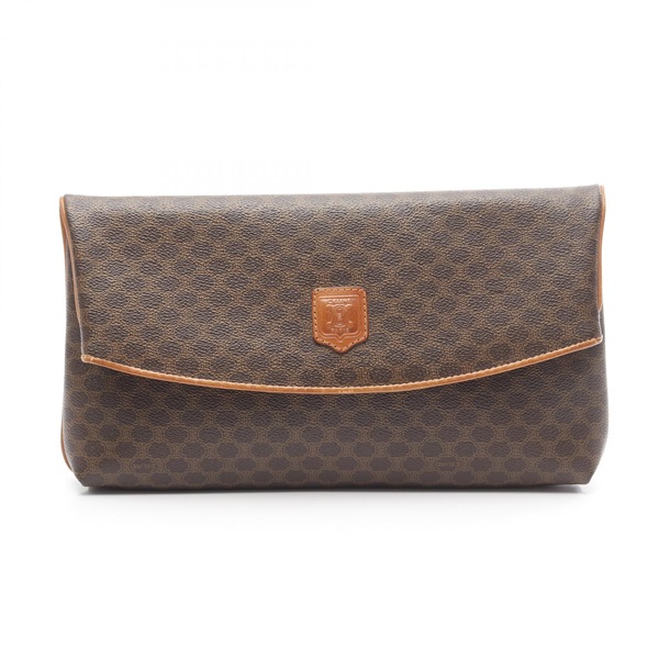 CELINE Macadam Business Clutch Bag Canvas Leather Brown Used