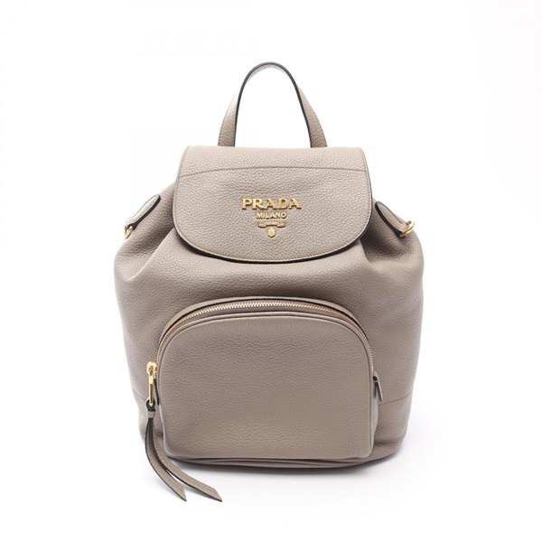 PRADA VIT.DAINO Drawstring Backpack Bag 1BZ035 Leather Beige Used Women