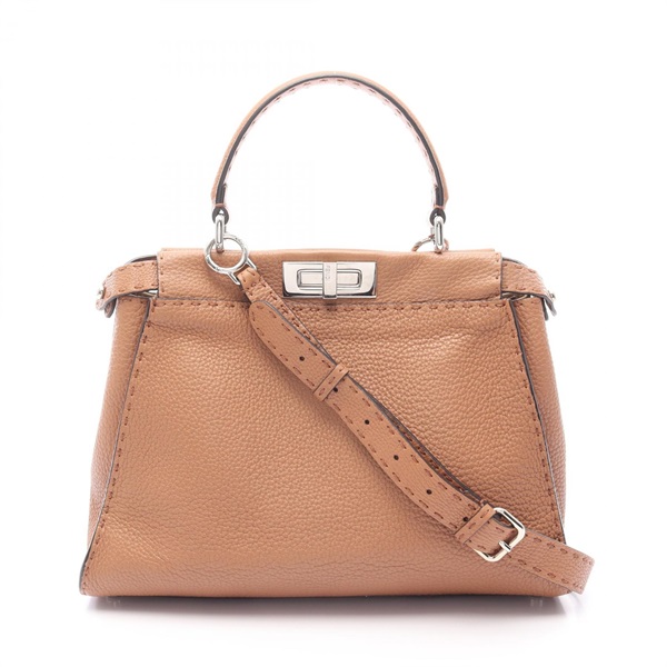 FENDI Peekaboo Regular Selleria Shoulder Handbag leather Brown Used crossbody