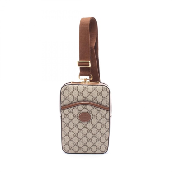 GUCCI Interlocking G GG Supreme Belt Waist Bag 696016 Canvas Beige Brown Used