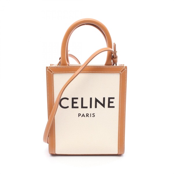 CELINE Mini Vertical Cabas 2Way Shoulder Handbag 193302 Canvas Leather Beige