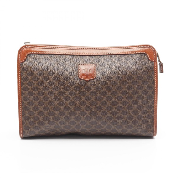 CELINE Macadam Business Clutch Bag Canvas Leather Brown Used Women