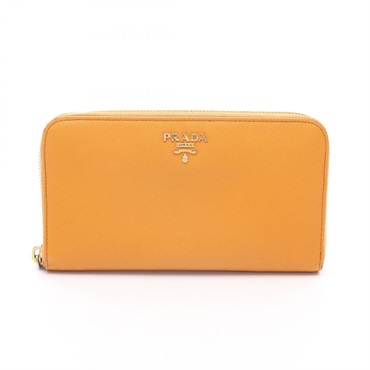 PRADA Around long wallet Saffiano leather Orange Used Women