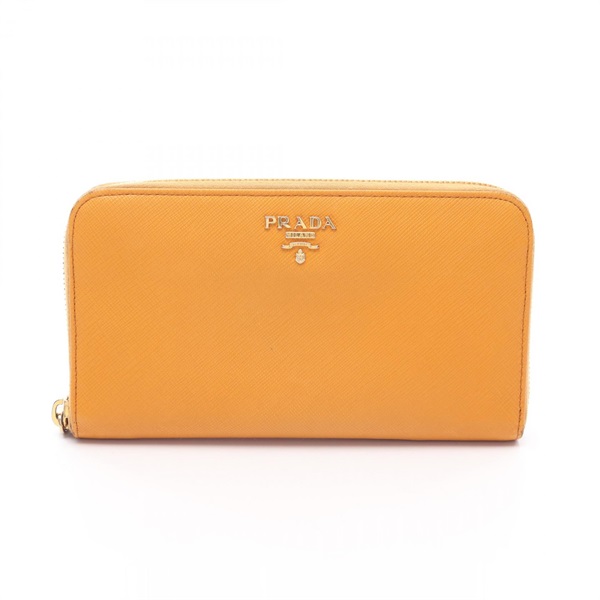 PRADA Around long wallet Saffiano leather Orange Used Women