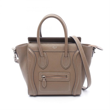 CELINE Luggage Nano Shopper Shoulder Handbag 189243 leather Brown Used Women