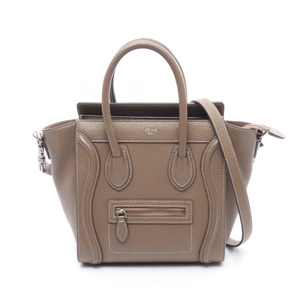 CELINE Luggage Nano Shopper Shoulder Handbag 189243 leather Brown Used Women