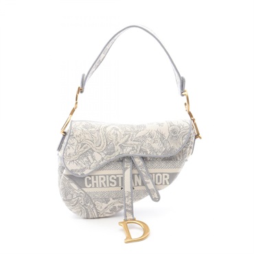 Dior SADDLE Shoulder Hand Bag canvas White Gray Used Women GHW logo CD
