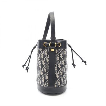 Christian Dior Oblique Drawstring Backpack M3350UTZQ Canvas Leather Beige Navy