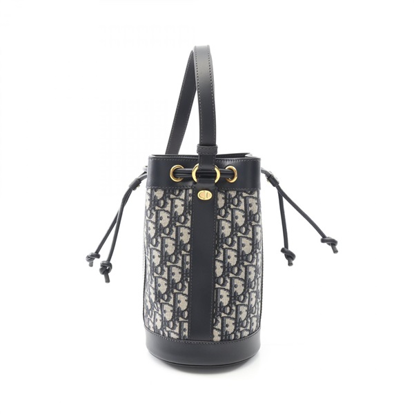 Christian Dior Oblique Drawstring Backpack M3350UTZQ Canvas Leather Beige Navy