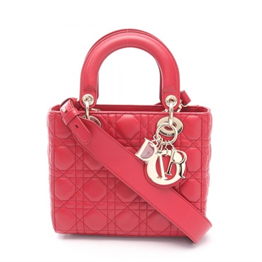 Dior Lady Dior Small Cannage Shoulder Handbag leather Red Used Women crossbody