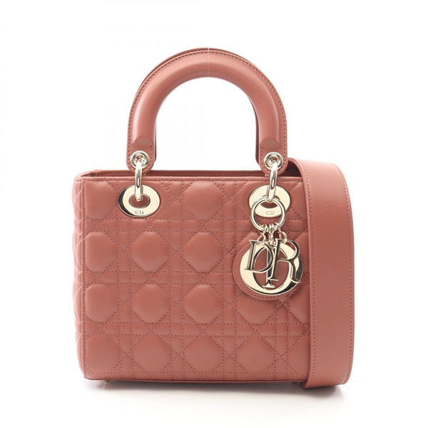 Dior Lady Dior Small Cannage Shoulder Tote Handbag leather Brown Used Women