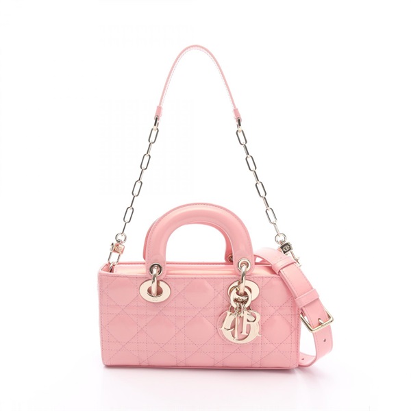 Dior LADY D-JOY SMALL CANNAGE Shoulder Handbag Patent leather Pink Used Women