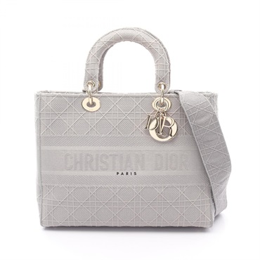 Christian Dior LADY D-LITE Large Cannage Shoulder Handbag canvas Gray Used Women