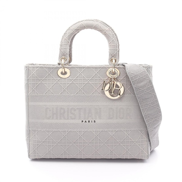 Christian Dior LADY D-LITE Large Cannage Shoulder Handbag canvas Gray Used Women