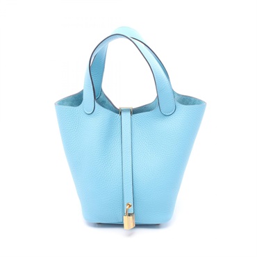 HERMES Picotin Lock PM Tote Handbag Clemence leather Blue aztec Used Women B GHW