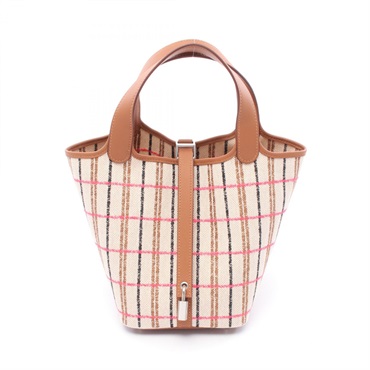 HERMES Picotin Lock PM Handbag W 085988CK Toile H Swift leather Ecru SHW women