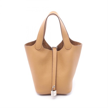 HERMES Picotin Lock PM Tote Handbag Clemence leather Brown Biscuit Used SHW B