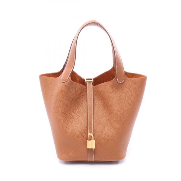 HERMES Picotin Lock MM Tote Handbag Clemence leather Bown Gold Used Women B GHW