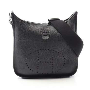HERMES Evelyne Troyes PM Shoulder Bag Clemence leather Black Used Women SHW Z